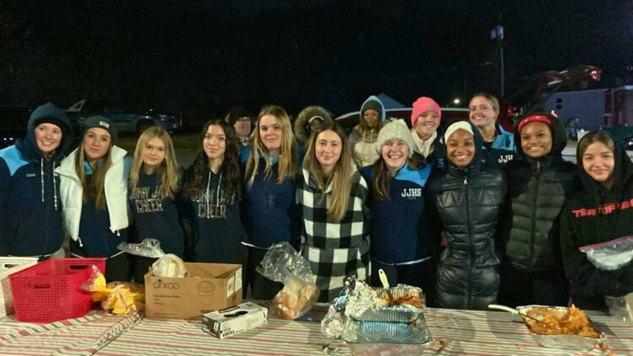 Volunteer team serving together